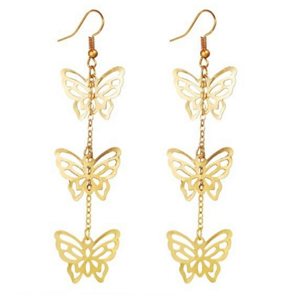 🌸3/$25 🆕 Hollow Butterfly Pendant Gold Dangle Drop Earrings - Picture 3 of 9